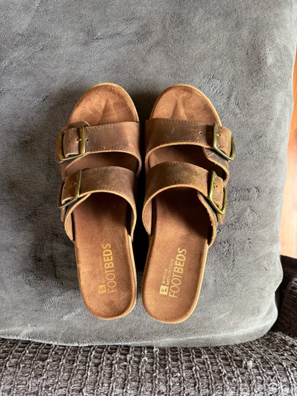 White Mountain Footbeds Chandler Brown Cork Wedge Double Strap Sandals, Size 8 - Picture 3 of 9